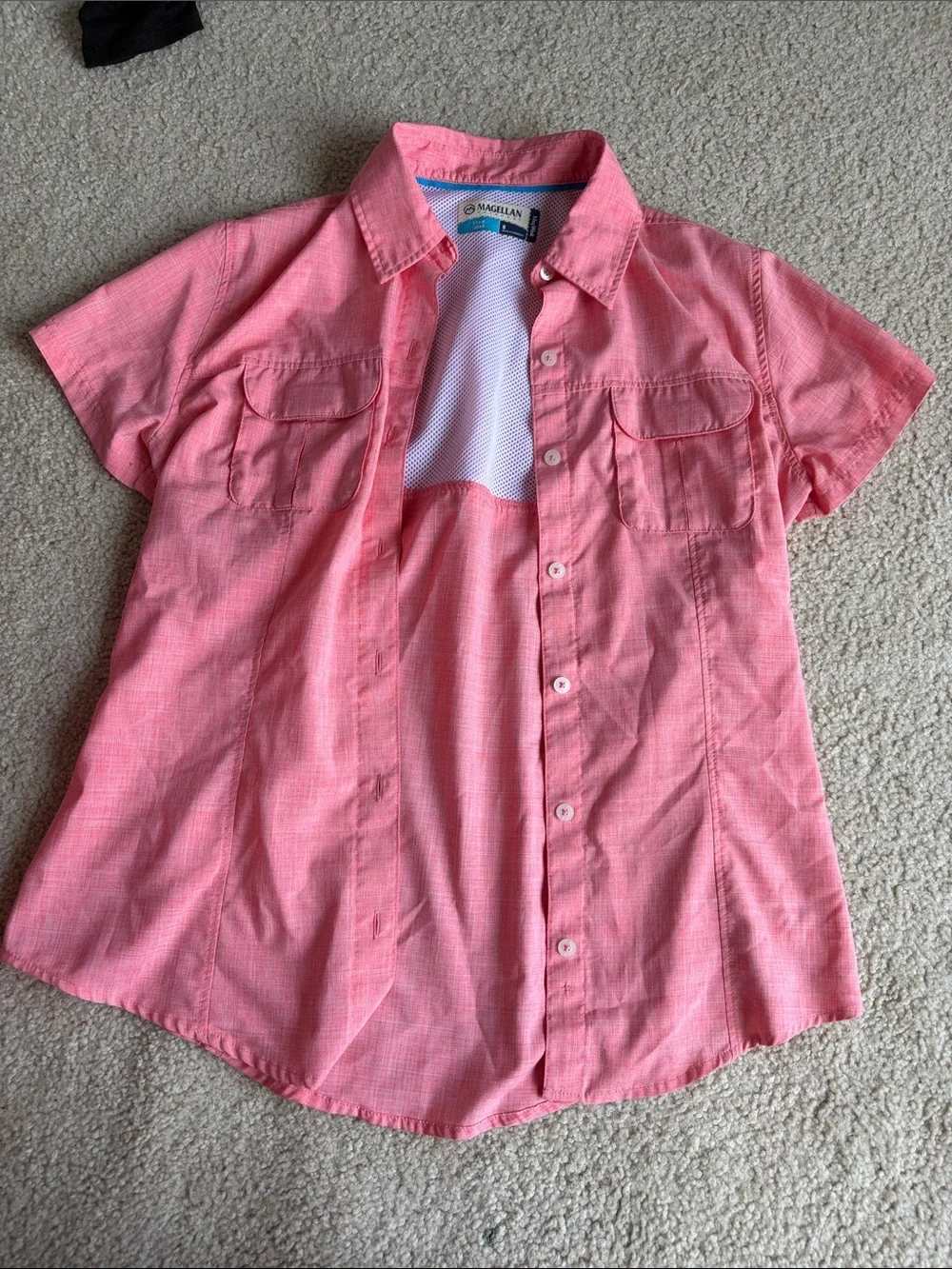 Magellan Outdoors Girls Coral Pink Short-Sleeve Button-Down Shirt